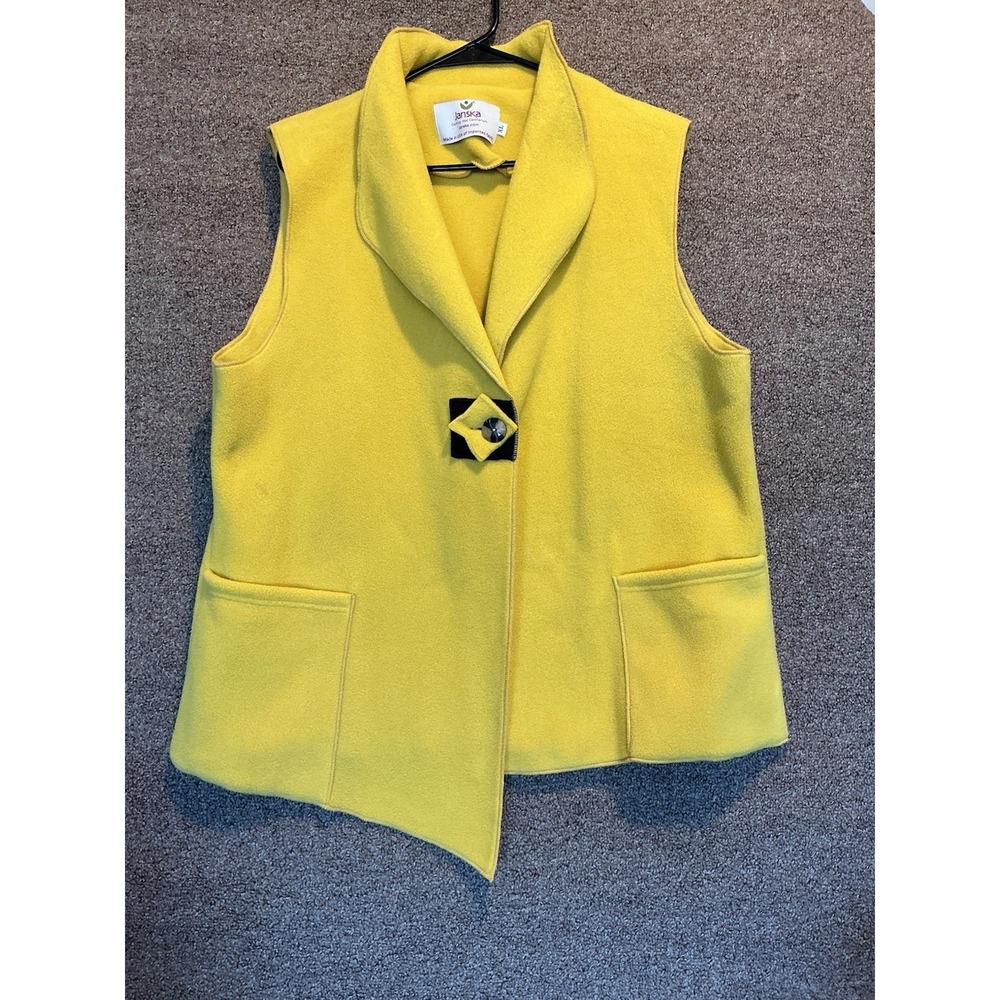 Janska Yellow Women Vest Asymmetrical Fleece Single Button XL USA Made BOHO VTG?